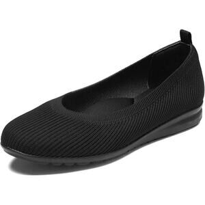 Zurin Womens 8 Black Breathable Fabric Slip On Closed Toe Flat Comfort Shoes